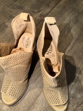 Vince Camuto Beige Perforated Peep-Toe Ankle Booties